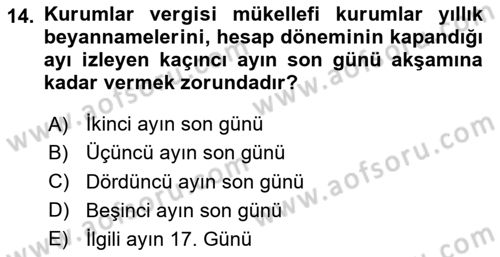 Türk Vergi Sistemi Dersi 2025 - 2026 Yılı Yaz Okulu Sınav Soruları 14. Soru