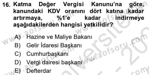 Türk Vergi Sistemi Dersi 2025 - 2026 Yılı Yaz Okulu Sınav Soruları 16. Soru