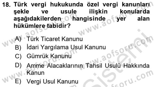 Türk Vergi Sistemi Dersi 2025 - 2026 Yılı Yaz Okulu Sınav Soruları 18. Soru