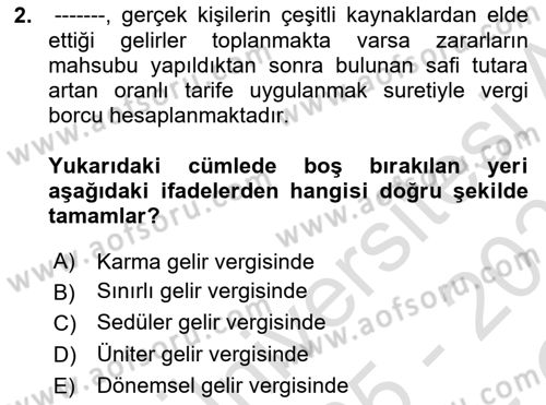 Türk Vergi Sistemi Dersi 2025 - 2026 Yılı Yaz Okulu Sınav Soruları 2. Soru