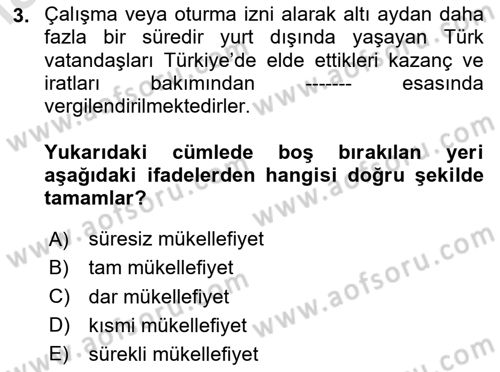 Türk Vergi Sistemi Dersi 2025 - 2026 Yılı Yaz Okulu Sınav Soruları 3. Soru
