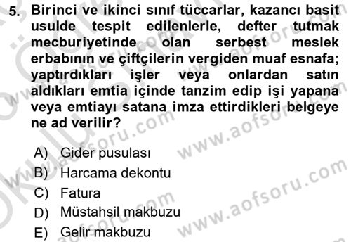 Türk Vergi Sistemi Dersi 2025 - 2026 Yılı Yaz Okulu Sınav Soruları 5. Soru