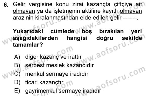 Türk Vergi Sistemi Dersi 2025 - 2026 Yılı Yaz Okulu Sınav Soruları 6. Soru