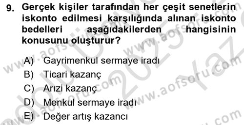 Türk Vergi Sistemi Dersi 2025 - 2026 Yılı Yaz Okulu Sınav Soruları 9. Soru
