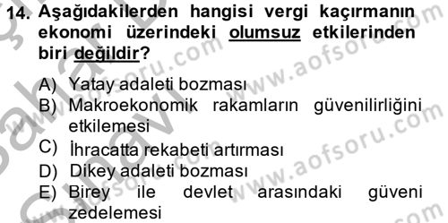 Vergi Teorisi Dersi 2012 - 2013 Yılı (Vize) Ara Sınav Soruları 14. Soru