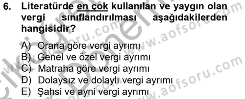Vergi Teorisi Dersi 2012 - 2013 Yılı (Vize) Ara Sınav Soruları 6. Soru