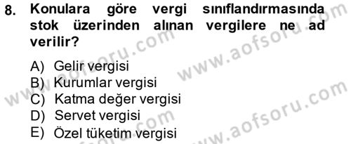 Vergi Teorisi Dersi 2012 - 2013 Yılı (Vize) Ara Sınav Soruları 8. Soru