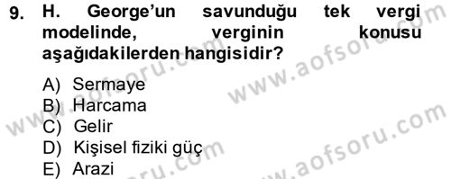 Vergi Teorisi Dersi 2012 - 2013 Yılı (Vize) Ara Sınav Soruları 9. Soru