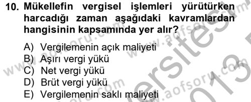 Vergi Teorisi Dersi 2012 - 2013 Yılı (Final) Dönem Sonu Sınav Soruları 10. Soru