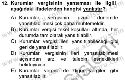 Vergi Teorisi Dersi 2012 - 2013 Yılı (Final) Dönem Sonu Sınav Soruları 12. Soru