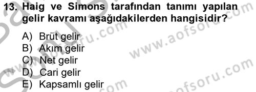Vergi Teorisi Dersi 2012 - 2013 Yılı (Final) Dönem Sonu Sınav Soruları 13. Soru