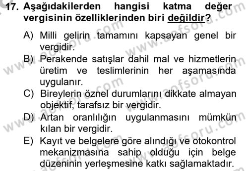 Vergi Teorisi Dersi 2012 - 2013 Yılı (Final) Dönem Sonu Sınav Soruları 17. Soru