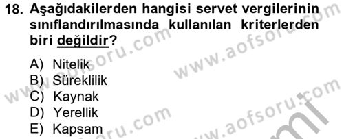 Vergi Teorisi Dersi 2012 - 2013 Yılı (Final) Dönem Sonu Sınav Soruları 18. Soru