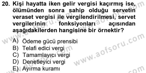 Vergi Teorisi Dersi 2012 - 2013 Yılı (Final) Dönem Sonu Sınav Soruları 20. Soru