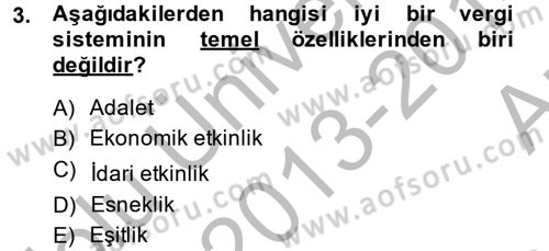 Vergi Teorisi Dersi 2013 - 2014 Yılı (Vize) Ara Sınavı 3. Soru