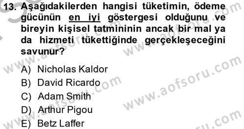 Vergi Teorisi Dersi 2013 - 2014 Yılı (Final) Dönem Sonu Sınav Soruları 13. Soru