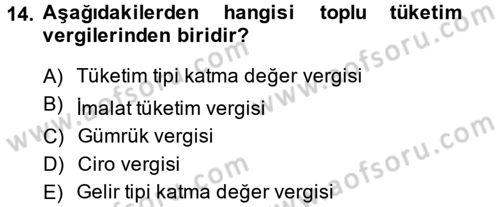 Vergi Teorisi Dersi 2013 - 2014 Yılı (Final) Dönem Sonu Sınav Soruları 14. Soru
