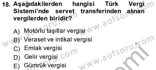 Vergi Teorisi Dersi 2013 - 2014 Yılı (Final) Dönem Sonu Sınav Soruları 18. Soru