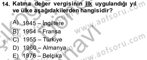 Vergi Teorisi Dersi 2014 - 2015 Yılı (Final) Dönem Sonu Sınav Soruları 14. Soru