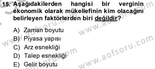 Vergi Teorisi Dersi 2014 - 2015 Yılı (Final) Dönem Sonu Sınav Soruları 15. Soru