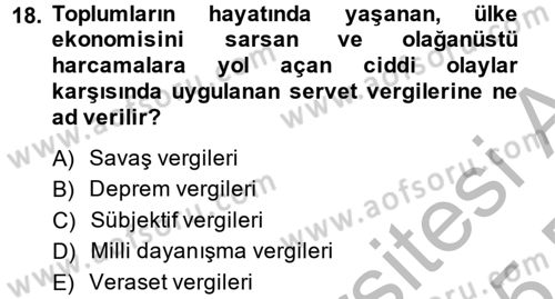 Vergi Teorisi Dersi 2014 - 2015 Yılı (Final) Dönem Sonu Sınav Soruları 18. Soru