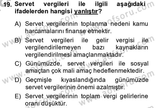Vergi Teorisi Dersi 2014 - 2015 Yılı (Final) Dönem Sonu Sınav Soruları 19. Soru