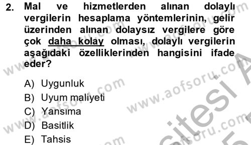 Vergi Teorisi Dersi 2014 - 2015 Yılı (Final) Dönem Sonu Sınav Soruları 2. Soru