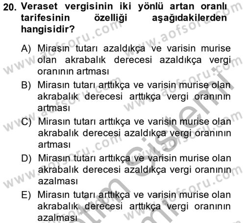 Vergi Teorisi Dersi 2014 - 2015 Yılı (Final) Dönem Sonu Sınav Soruları 20. Soru