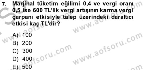Vergi Teorisi Dersi 2014 - 2015 Yılı (Final) Dönem Sonu Sınav Soruları 7. Soru