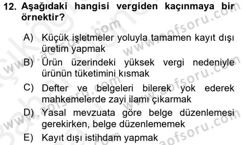 Vergi Teorisi Dersi 2015 - 2016 Yılı (Vize) Ara Sınav Soruları 12. Soru