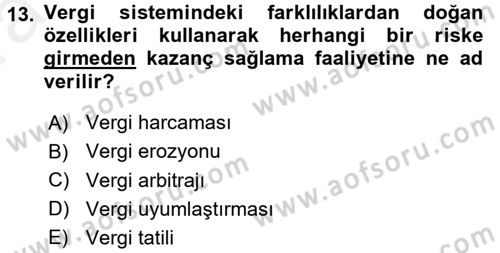 Vergi Teorisi Dersi 2015 - 2016 Yılı (Vize) Ara Sınav Soruları 13. Soru