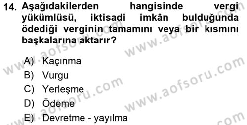 Vergi Teorisi Dersi 2015 - 2016 Yılı (Vize) Ara Sınav Soruları 14. Soru