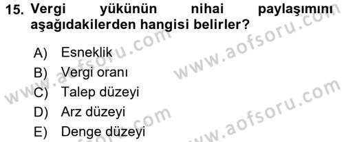Vergi Teorisi Dersi 2015 - 2016 Yılı (Vize) Ara Sınav Soruları 15. Soru