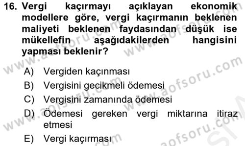 Vergi Teorisi Dersi 2015 - 2016 Yılı (Vize) Ara Sınav Soruları 16. Soru