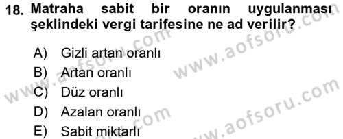 Vergi Teorisi Dersi 2015 - 2016 Yılı (Vize) Ara Sınav Soruları 18. Soru