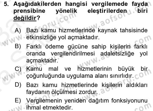 Vergi Teorisi Dersi 2015 - 2016 Yılı (Vize) Ara Sınav Soruları 5. Soru