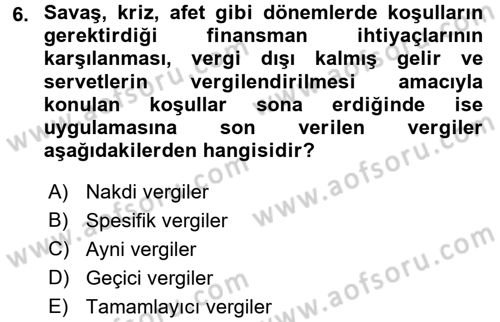 Vergi Teorisi Dersi 2015 - 2016 Yılı (Vize) Ara Sınav Soruları 6. Soru
