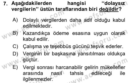 Vergi Teorisi Dersi 2015 - 2016 Yılı (Vize) Ara Sınav Soruları 7. Soru