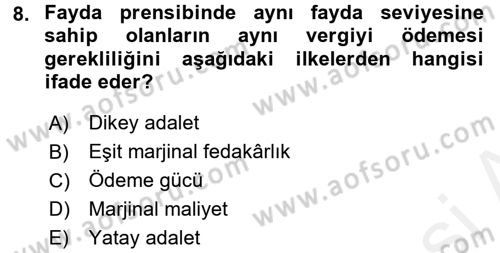 Vergi Teorisi Dersi 2015 - 2016 Yılı (Vize) Ara Sınav Soruları 8. Soru