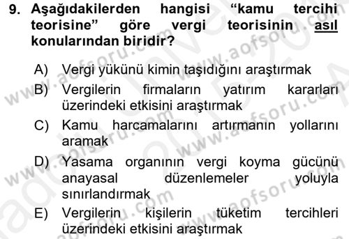 Vergi Teorisi Dersi 2015 - 2016 Yılı (Vize) Ara Sınav Soruları 9. Soru