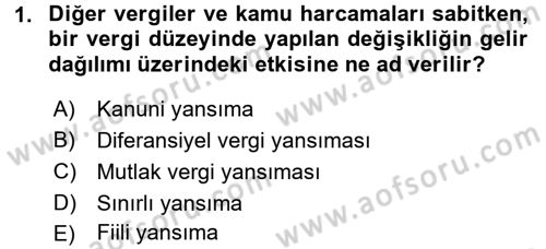 Vergi Teorisi Dersi 2015 - 2016 Yılı (Final) Dönem Sonu Sınav Soruları 1. Soru