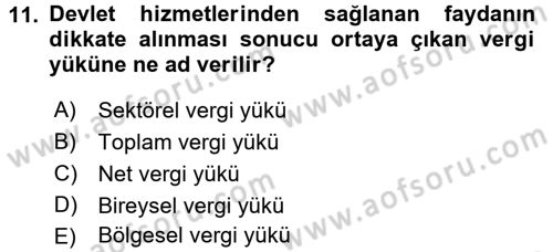 Vergi Teorisi Dersi 2015 - 2016 Yılı (Final) Dönem Sonu Sınav Soruları 11. Soru