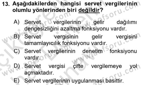 Vergi Teorisi Dersi 2015 - 2016 Yılı (Final) Dönem Sonu Sınav Soruları 13. Soru