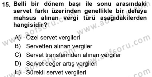 Vergi Teorisi Dersi 2015 - 2016 Yılı (Final) Dönem Sonu Sınav Soruları 15. Soru