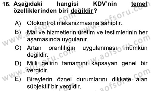 Vergi Teorisi Dersi 2015 - 2016 Yılı (Final) Dönem Sonu Sınav Soruları 16. Soru