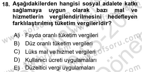 Vergi Teorisi Dersi 2015 - 2016 Yılı (Final) Dönem Sonu Sınav Soruları 18. Soru