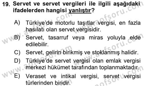 Vergi Teorisi Dersi 2015 - 2016 Yılı (Final) Dönem Sonu Sınav Soruları 19. Soru