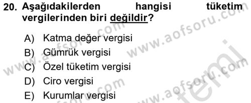 Vergi Teorisi Dersi 2015 - 2016 Yılı (Final) Dönem Sonu Sınav Soruları 20. Soru