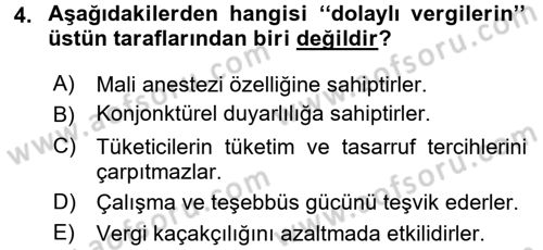 Vergi Teorisi Dersi 2015 - 2016 Yılı (Final) Dönem Sonu Sınav Soruları 4. Soru
