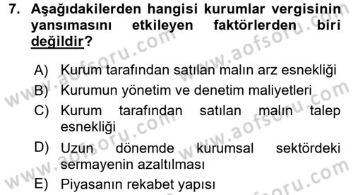 Vergi Teorisi Dersi 2015 - 2016 Yılı (Final) Dönem Sonu Sınavı 7. Soru